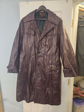 Women's Burgundy Leather Trench Coat
